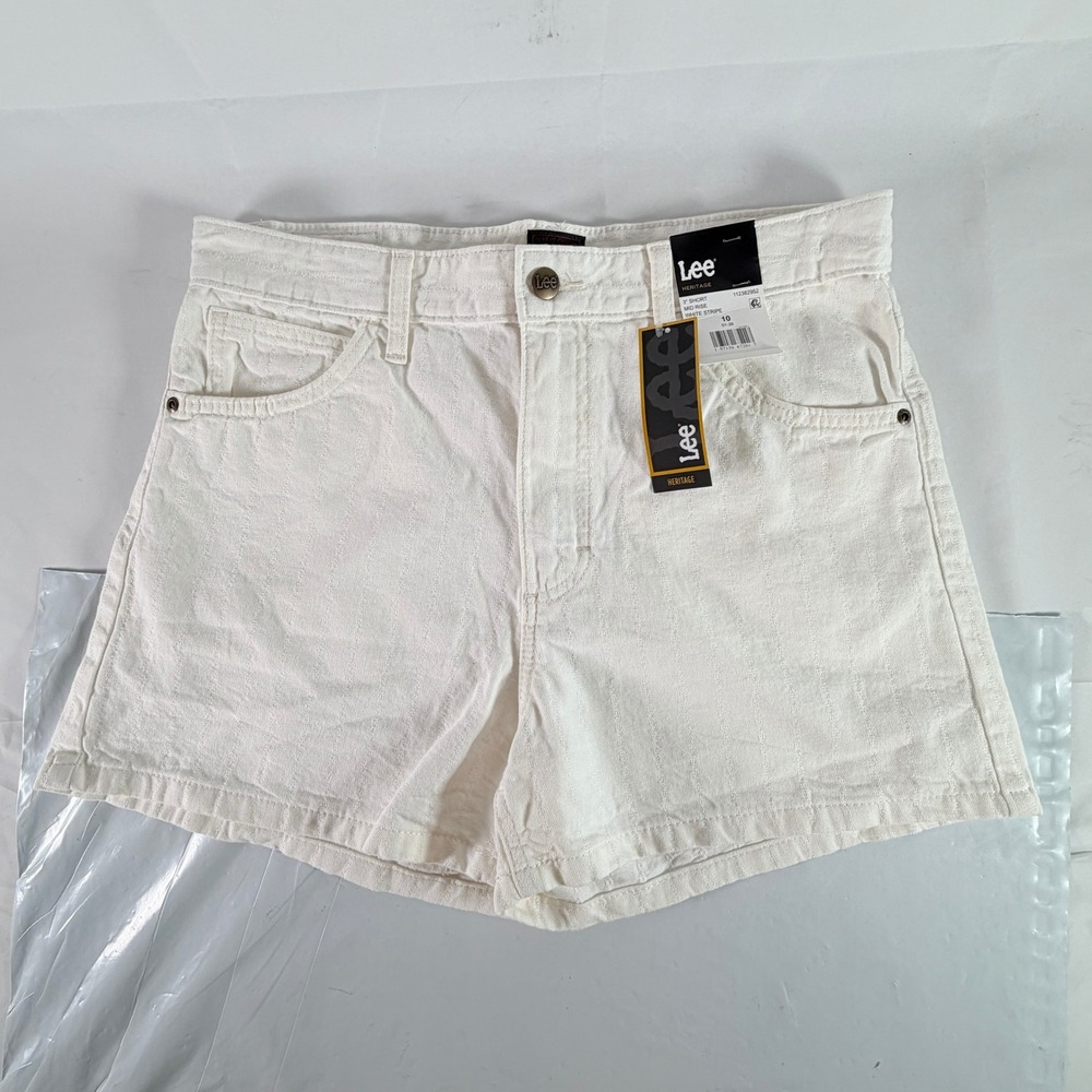 Lee Heritage 3" Short Mid Rise White Stripe Jean Denim Shorts Women Size 10 New